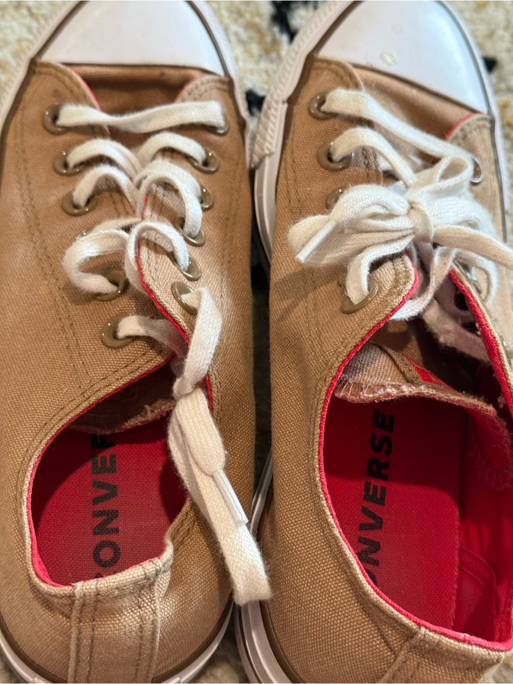 Converse women’s Low Top Canvas Sneakers in Tan with Red Insole